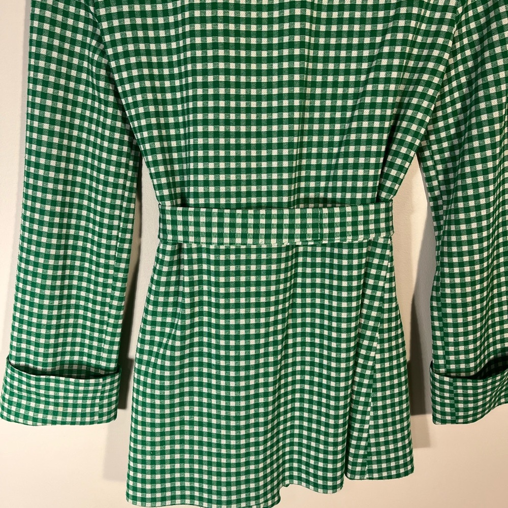 RARE Vintage Green Gingham Belted Tie Waist Blazer Handmade Small - Picture 8 of 11